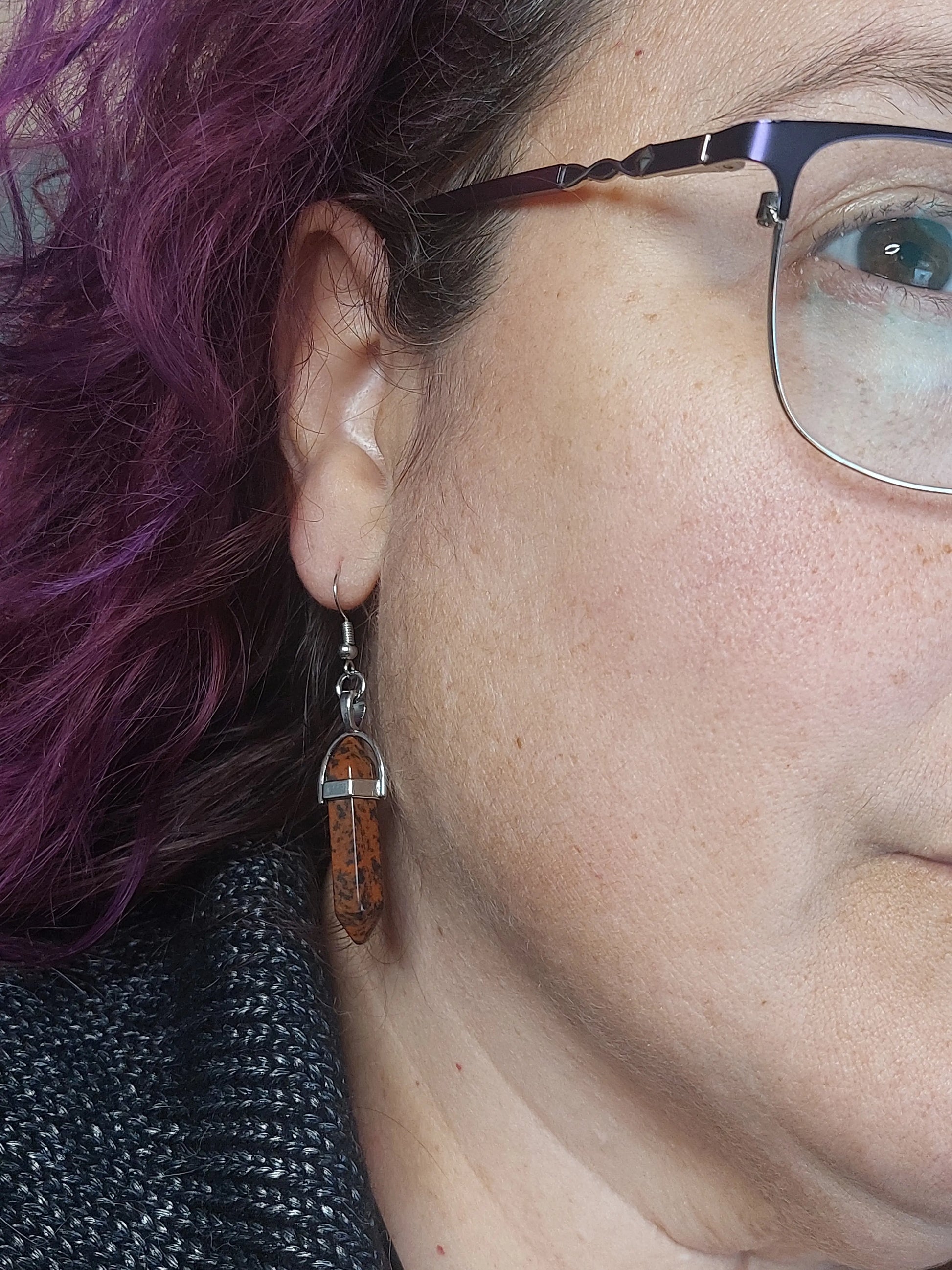 Mahogany Obsidian Gemstone Bullet Silver Earrings - 1118Markets