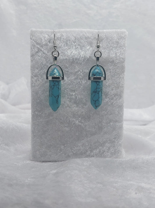Turquoise Gemstone Bullet Silver Earrings - 1118Markets
