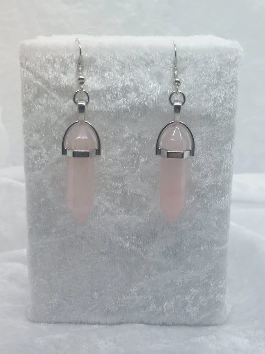 Rose Quartz Gemstone Bullet Silver Earrings - 1118Markets