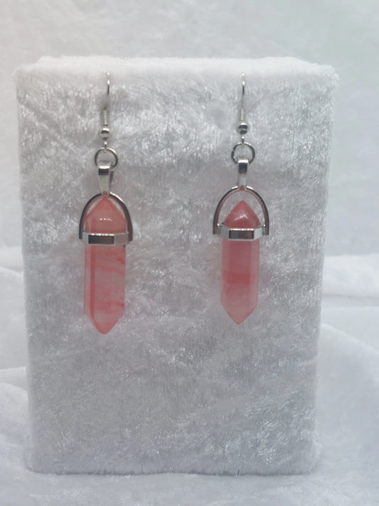 Pink Kunzite Gemstone Bullet Silver Earrings - 1118Markets
