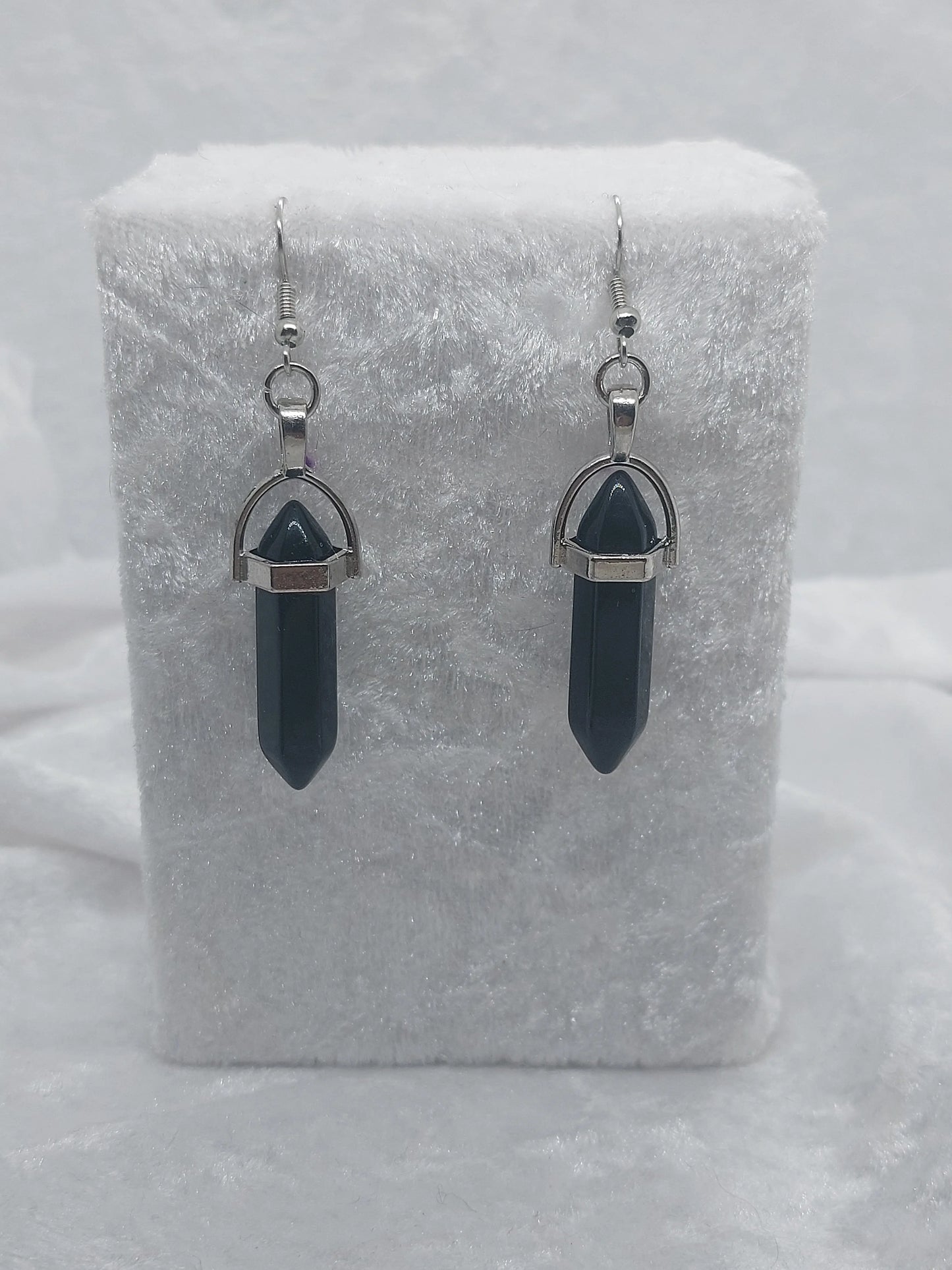 Black Obsidian Gemstone Bullet Silver Earrings - 1118Markets