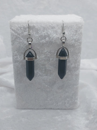 Black Obsidian Gemstone Bullet Silver Earrings - 1118Markets