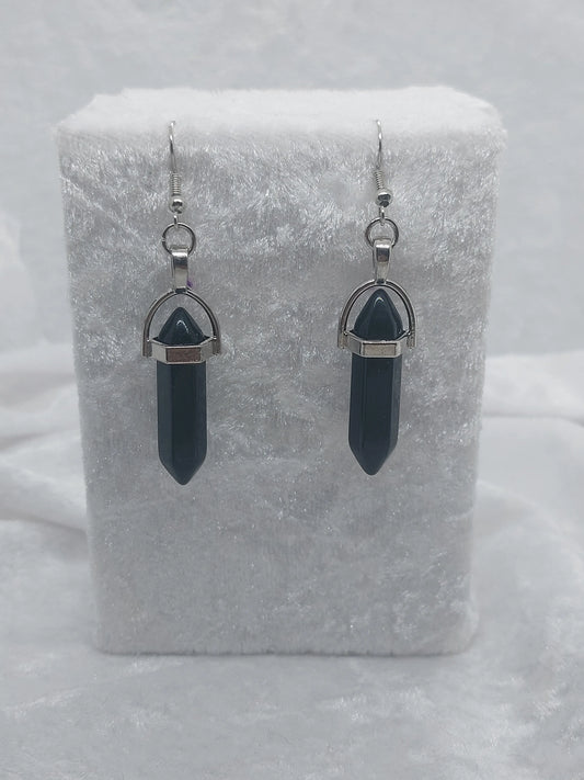 Black Obsidian Gemstone Bullet Silver Earrings - 1118Markets