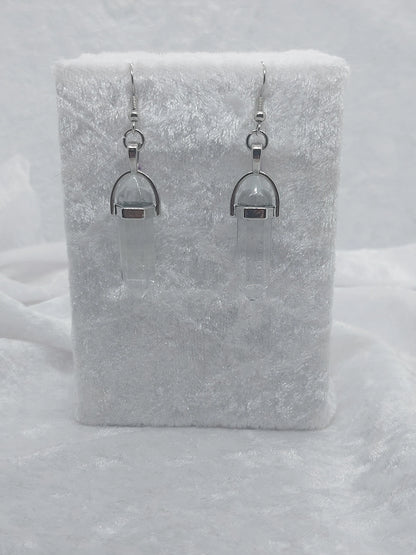 Clear Quartz Gemstone Bullet Silver Earrings - 1118Markets