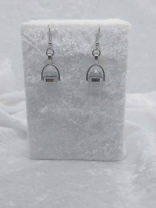 Clear Quartz Gemstone Bullet Silver Earrings - 1118Markets