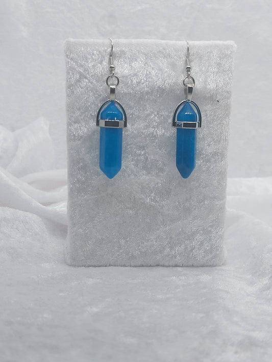 Blue Apatite Gemstone Bullet Silver Earrings - 1118Markets