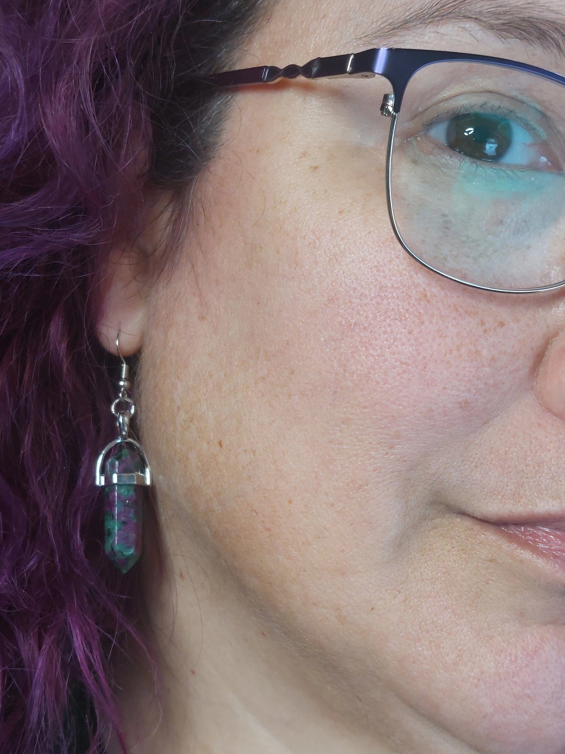 Ruby Green Zoisite Gemstone Bullet Silver Earrings - 1118Markets