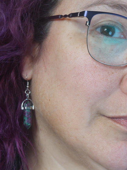 Ruby Green Zoisite Gemstone Bullet Silver Earrings - 1118Markets
