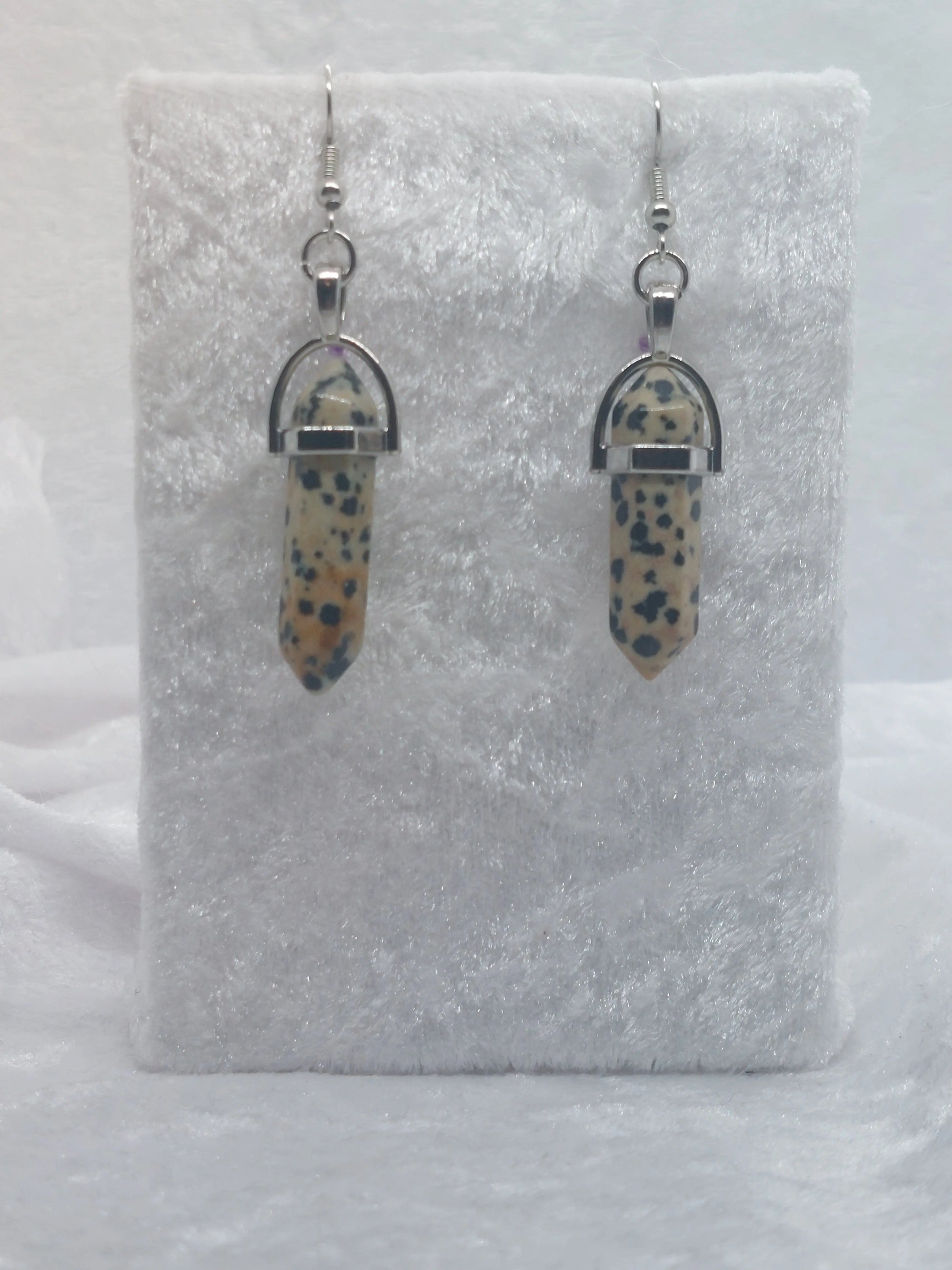 Dalmatian Jasper Gemstone Bullet Silver Earrings - 1118Markets
