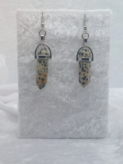 Dalmatian Jasper Gemstone Bullet Silver Earrings - 1118Markets