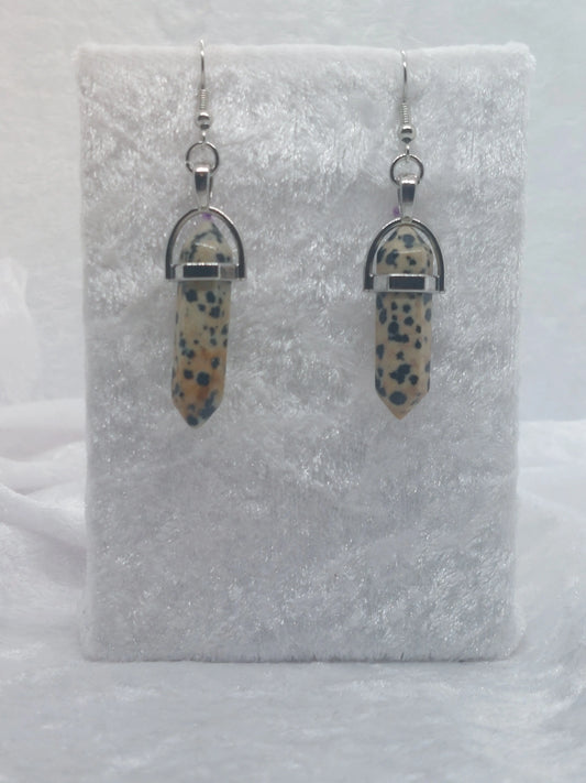 Dalmatian Jasper Gemstone Bullet Silver Earrings - 1118Markets