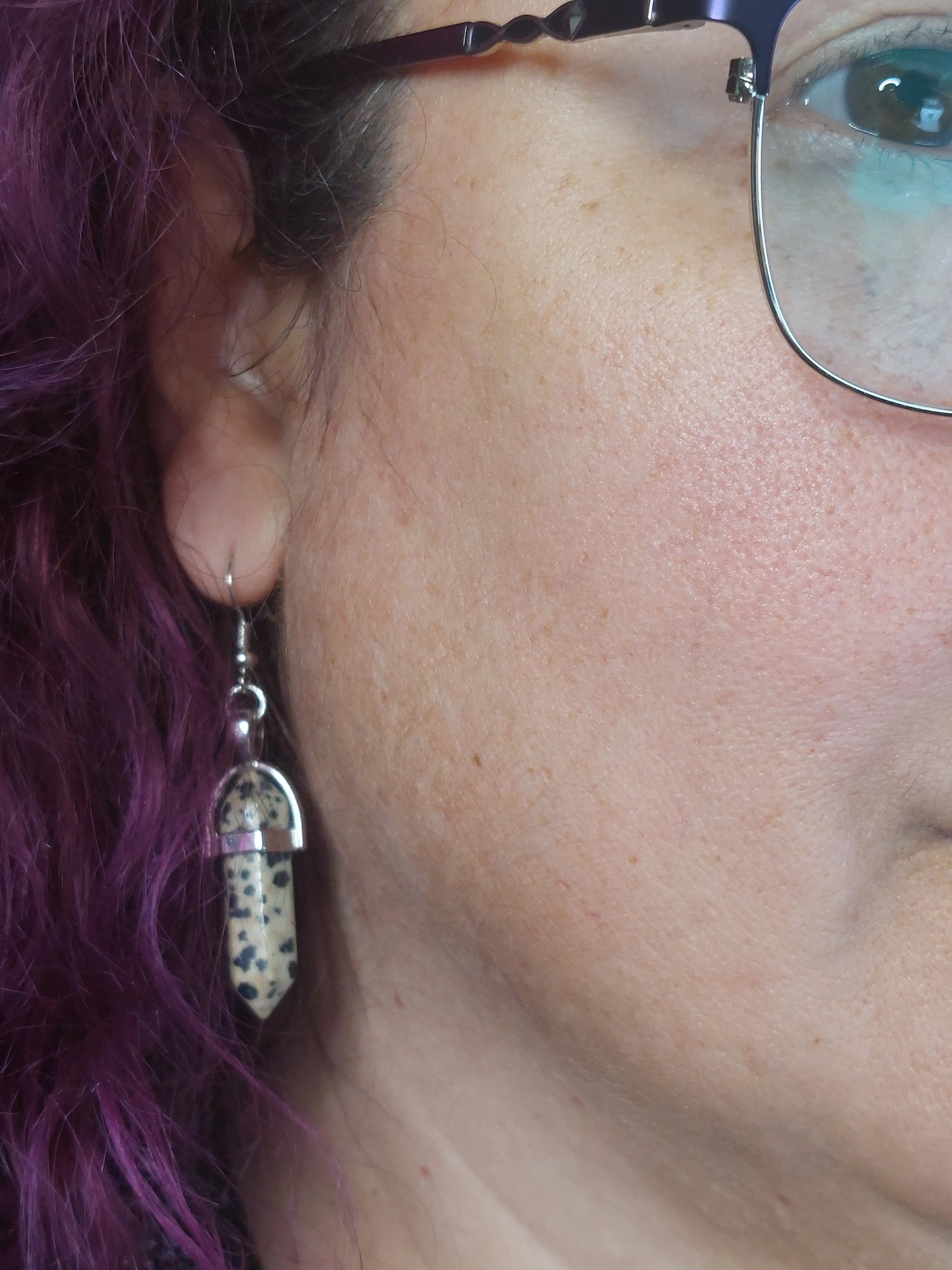 Dalmatian Jasper Gemstone Bullet Silver Earrings - 1118Markets