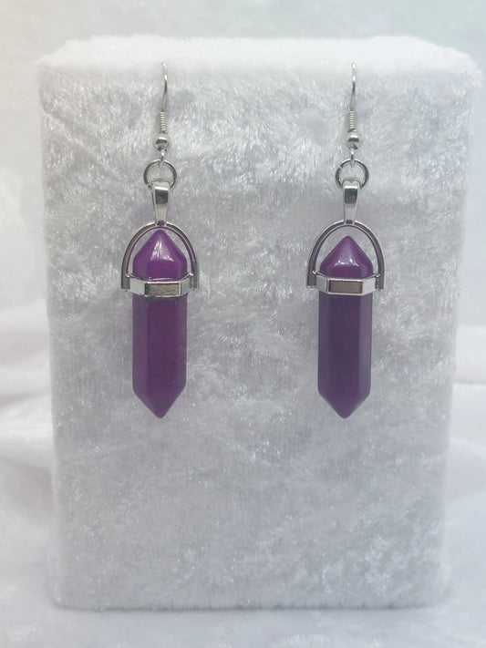 Purple Beryl Morganite Gemstone Bullet Silver Earrings - 1118Markets