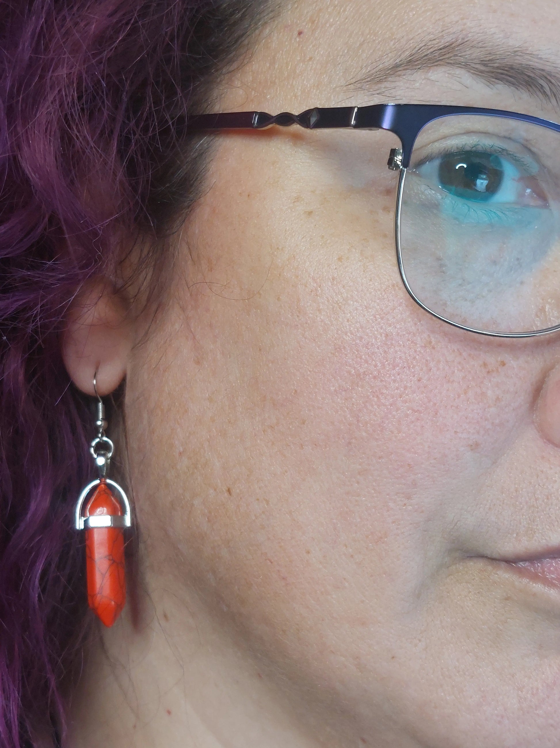 Red Howlite Gemstone Bullet Silver Earrings - 1118Markets