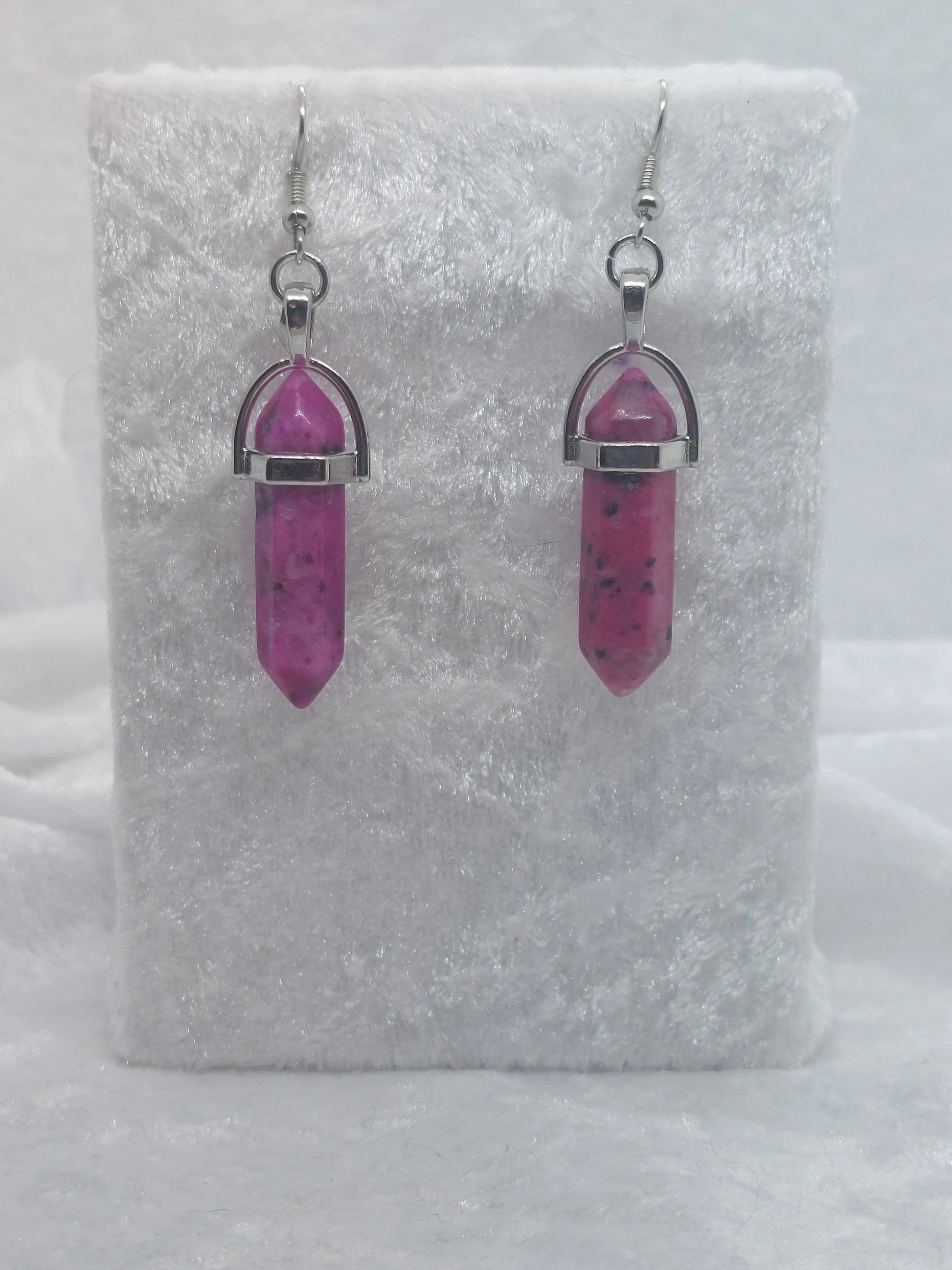 Pink Jasper Gemstone Bullet Silver Earrings - 1118Markets