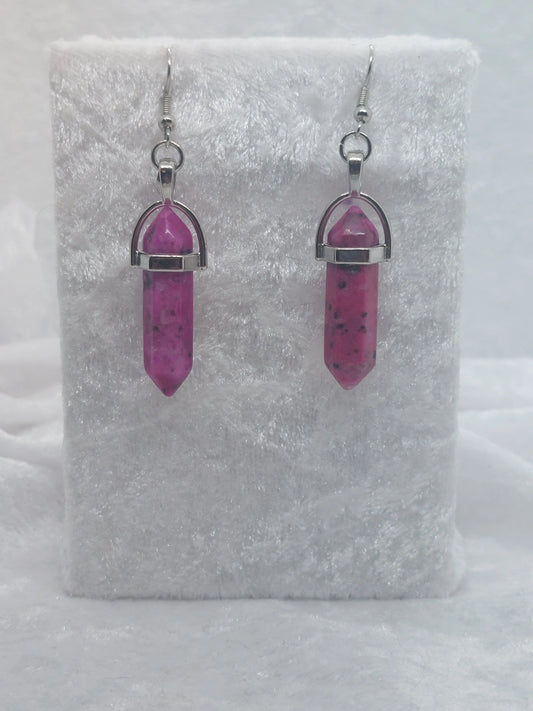 Pink Jasper Gemstone Bullet Silver Earrings - 1118Markets
