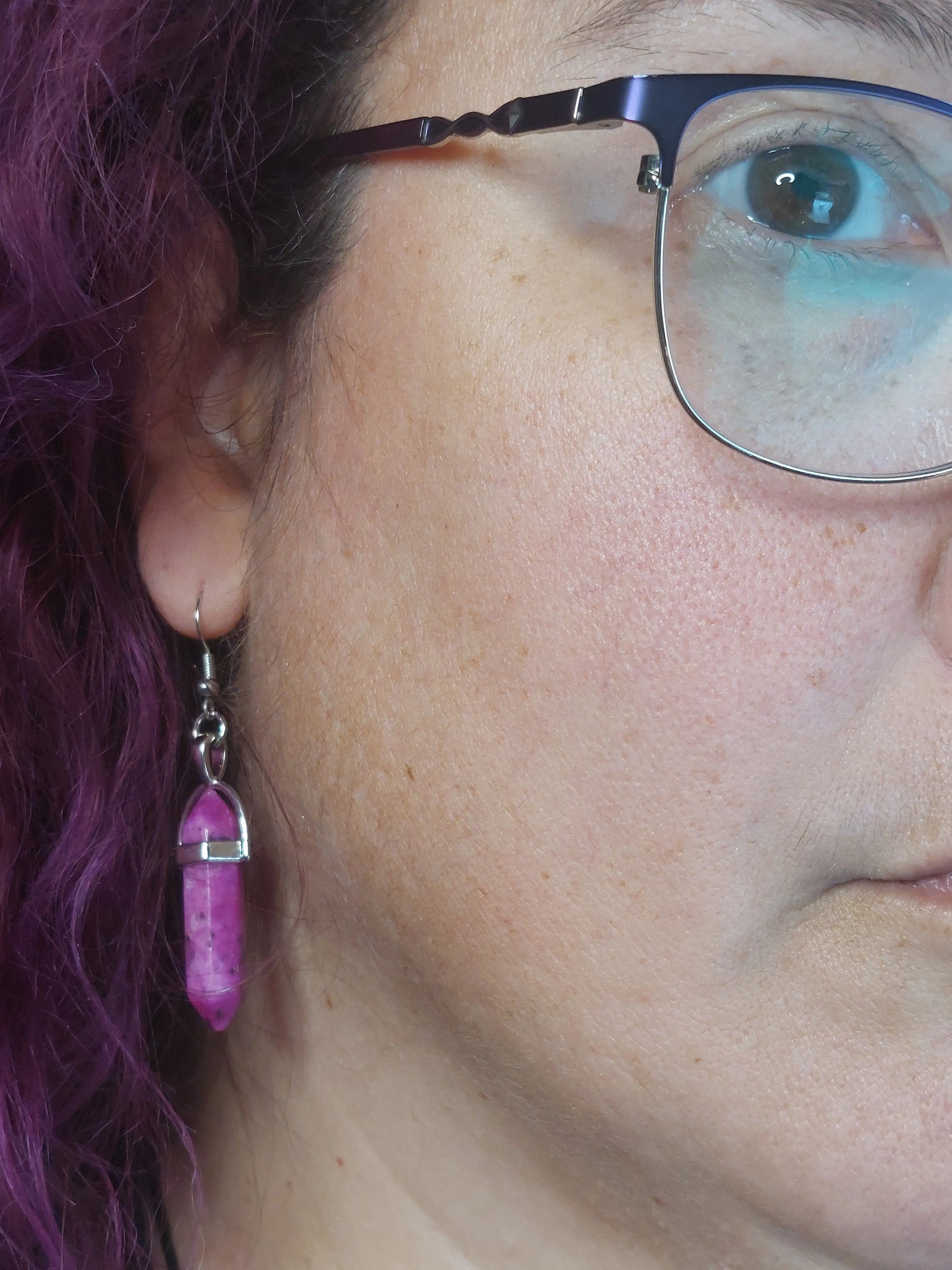 Pink Jasper Gemstone Bullet Silver Earrings - 1118Markets