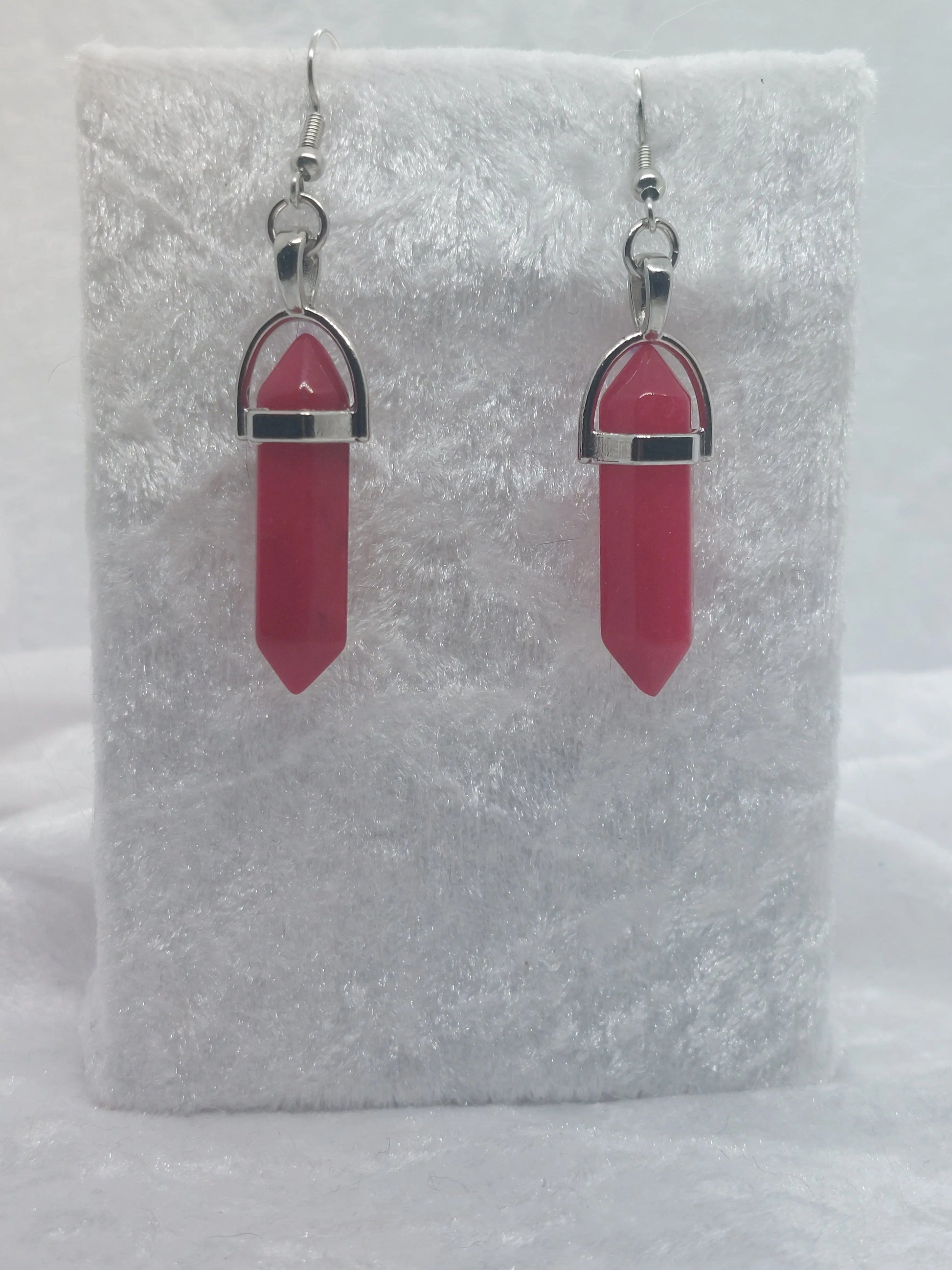 Red Jasper Gemstone Bullet Silver Earrings - 1118Markets