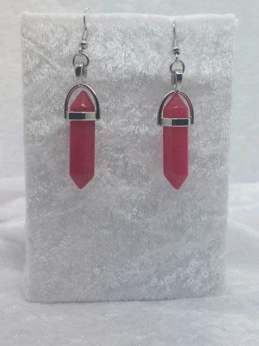 Red Jasper Gemstone Bullet Silver Earrings - 1118Markets