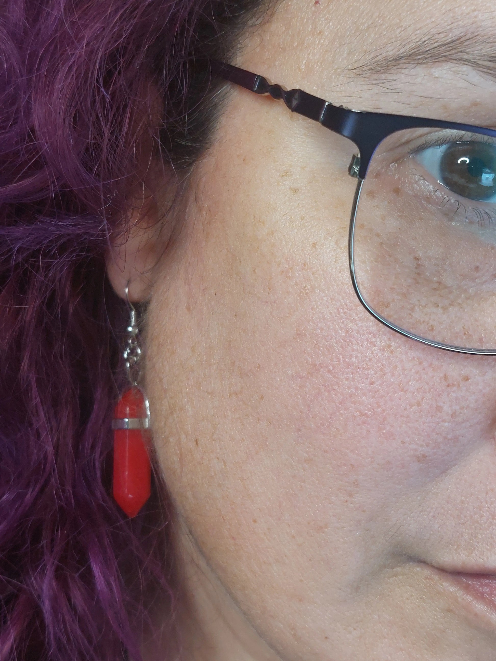 Red Jasper Gemstone Bullet Silver Earrings - 1118Markets