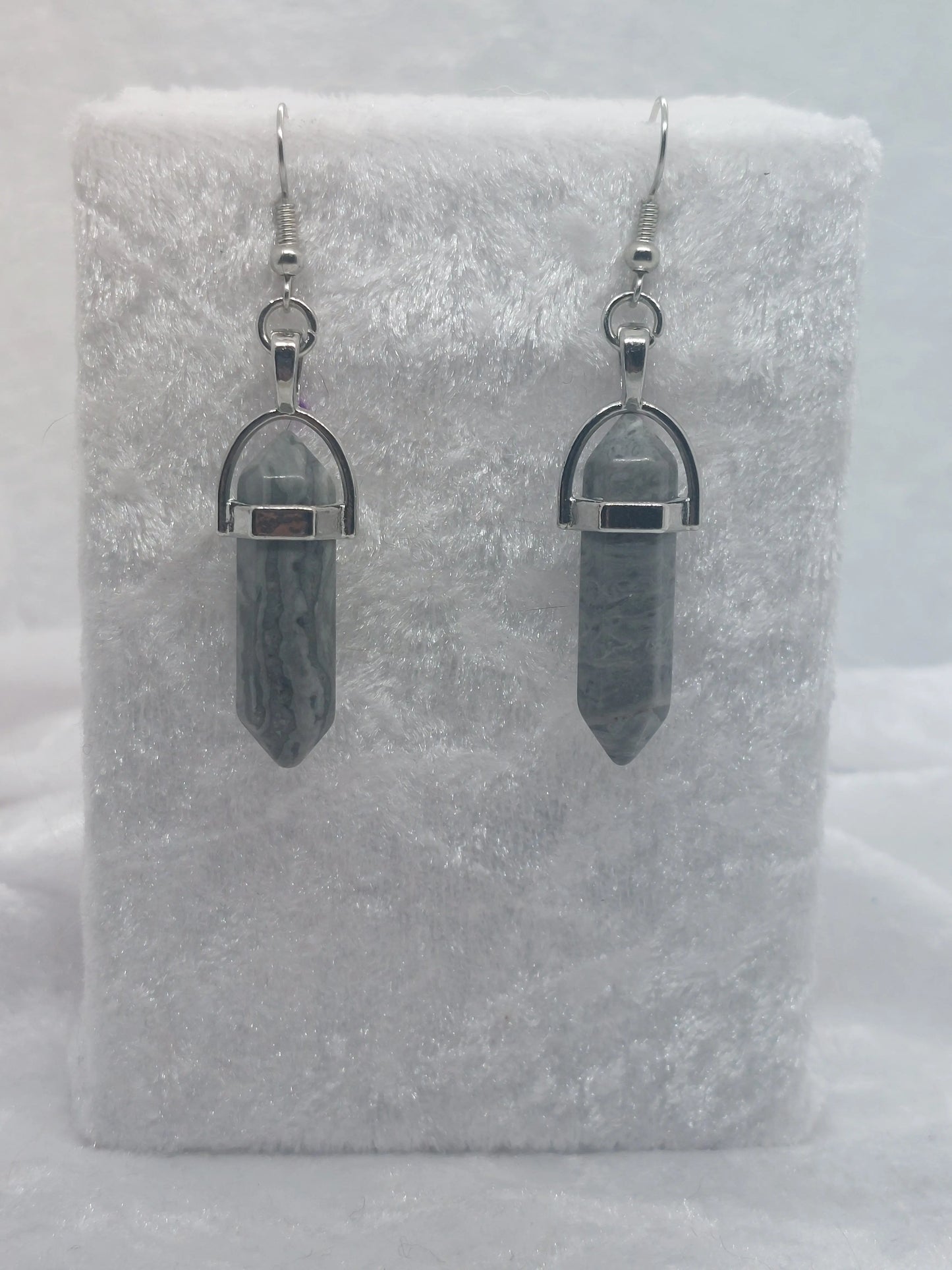 Zebra Jasper Gemstone Bullet Silver Earrings - 1118Markets