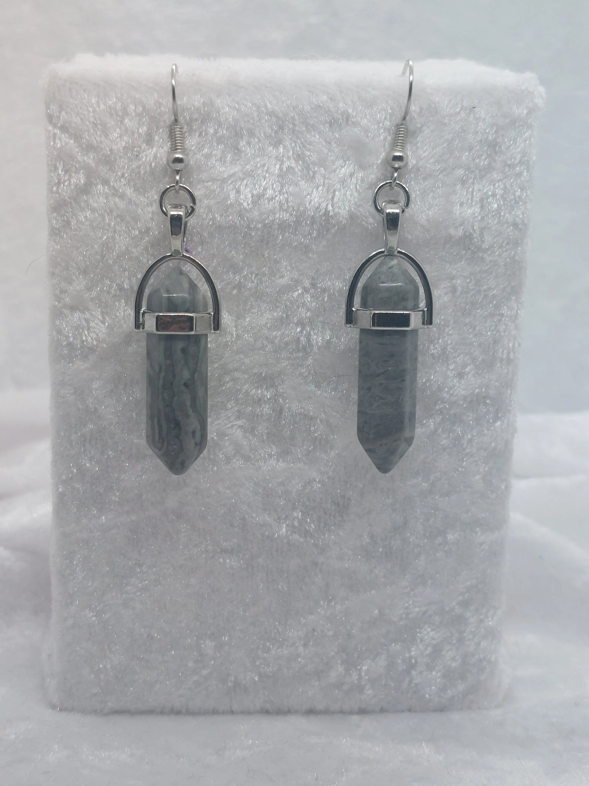 Zebra Jasper Gemstone Bullet Silver Earrings - 1118Markets