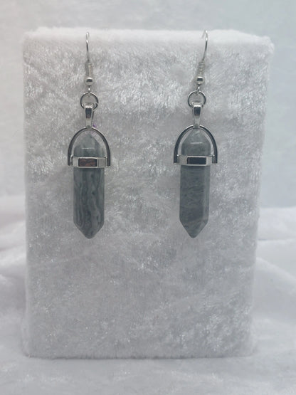 Zebra Jasper Gemstone Bullet Silver Earrings - 1118Markets
