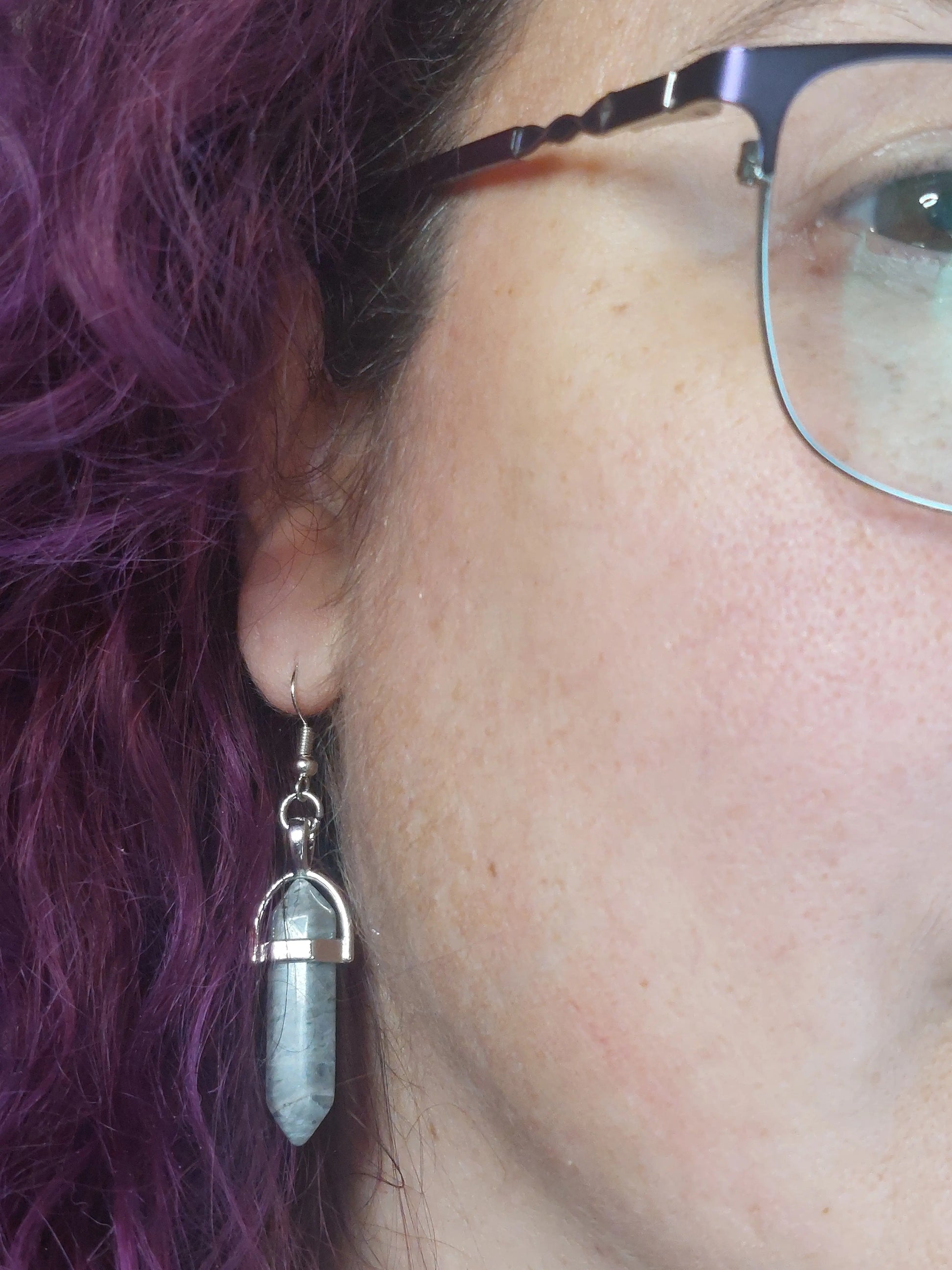 Zebra Jasper Gemstone Bullet Silver Earrings - 1118Markets