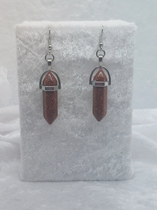 Golden Sandstone Gemstone Bullet Silver Earrings - 1118Markets