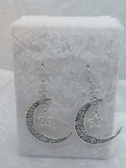 Silver Swirls Moon with Dangle Star Earrings 1118 MARKETS & EVENTS