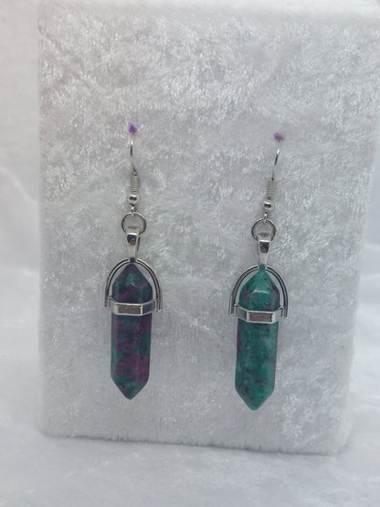Ruby Green Zoisite Gemstone Bullet Silver Earrings - 1118Markets