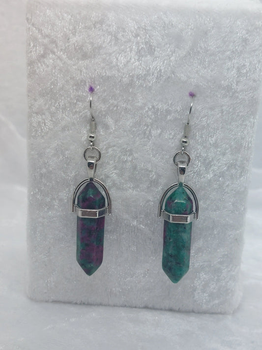 Ruby Green Zoisite Gemstone Bullet Silver Earrings - 1118Markets