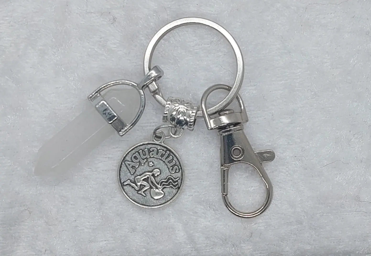 Aquarius Barite Gemstone Crystal Keychain Silver - 1118Markets