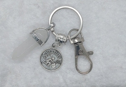 Aquarius Barite Gemstone Crystal Keychain Silver - 1118Markets