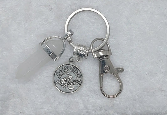 Aquarius Barite Gemstone Crystal Keychain Silver - 1118Markets