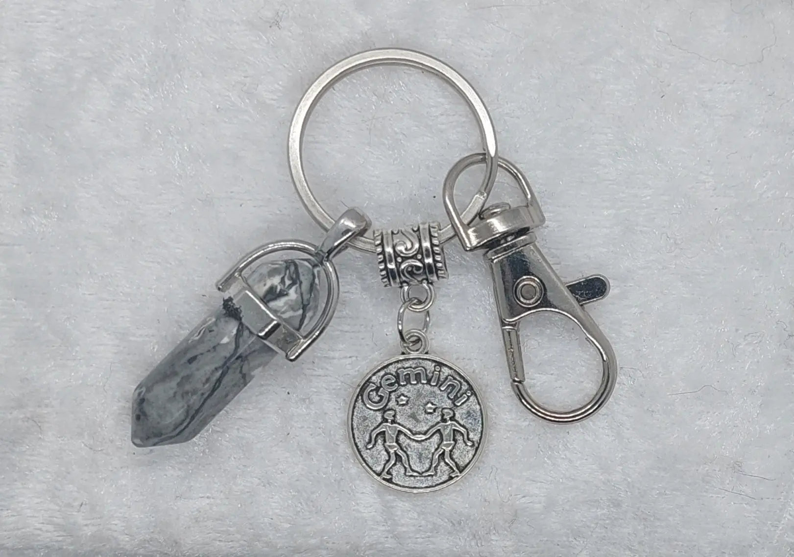 Gemini Zebra Jasper Gemstone Crystal Keychain - 1118Markets