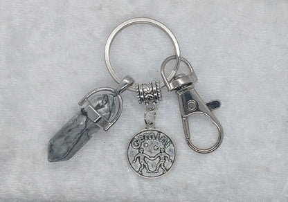 Gemini Zebra Jasper Gemstone Crystal Keychain - 1118Markets