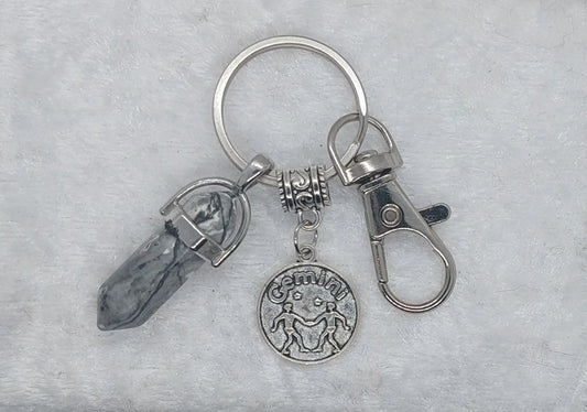 Gemini Zebra Jasper Gemstone Crystal Keychain - 1118Markets