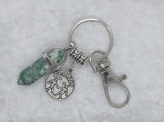 Gemini Moss Agate Gemstone Crystal Keychain - 1118Markets