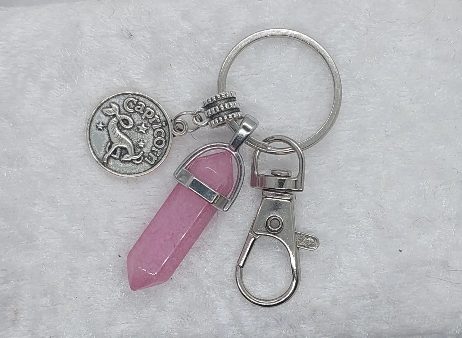 Capricorn Pink Aragonite Gemstone Crystal Keychain - 1118Markets