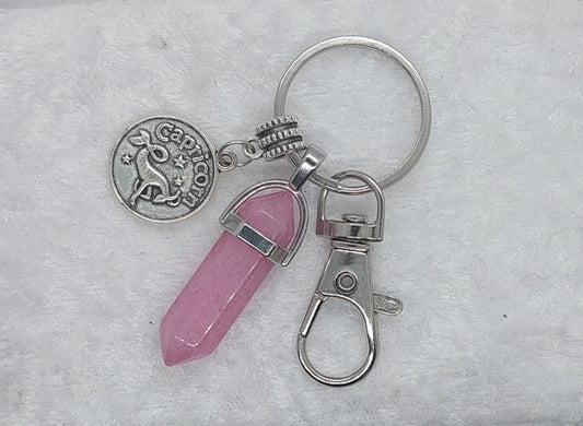Capricorn Pink Aragonite Gemstone Crystal Keychain - 1118Markets