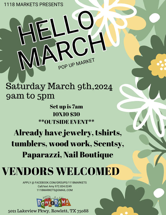Hello March Pop Up Market March 2024 - 1118Markets