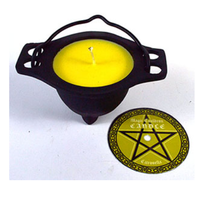 Citronella candle in cauldron
