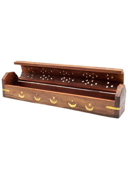 Brass Inlay Moon & stars Coffin Incense Burner