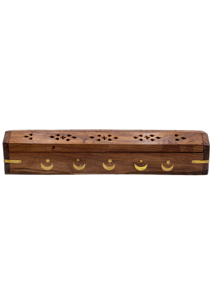 Brass Inlay Moon & stars Coffin Incense Burner