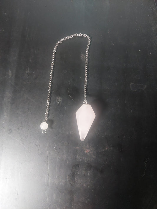 Rose Quartz Pendulum on Silver Tone Chain