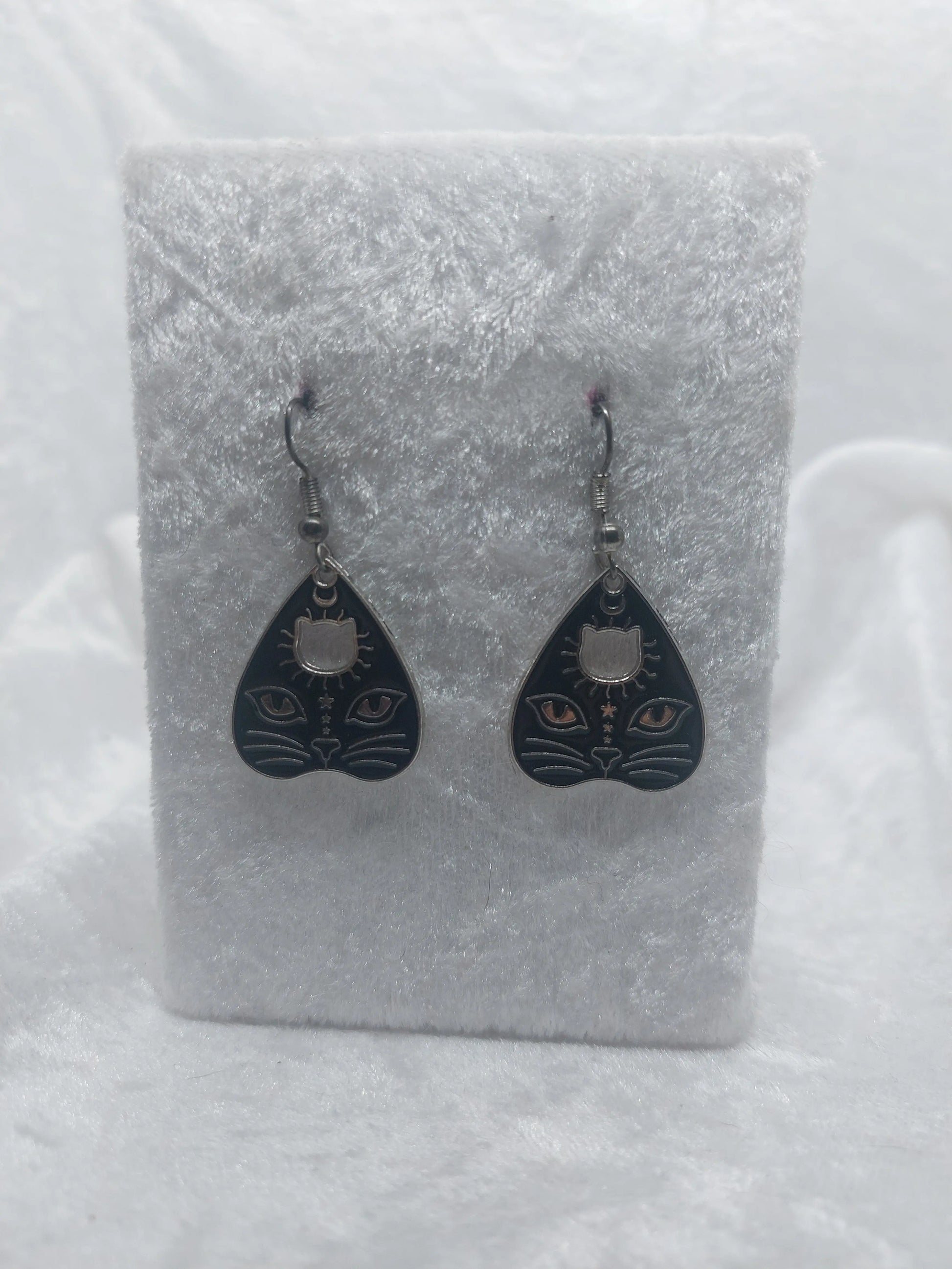 Dark Silver and Black Cat Quija Planchette Earrings 1118Markets