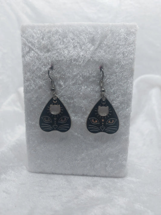 Dark Silver and Black Cat Quija Planchette Earrings 1118Markets