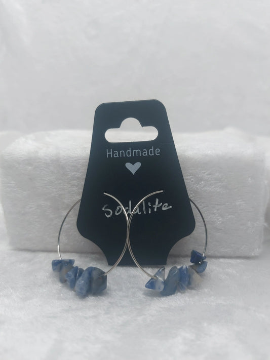 Sodalite Chip Silver Hoops 1118Markets