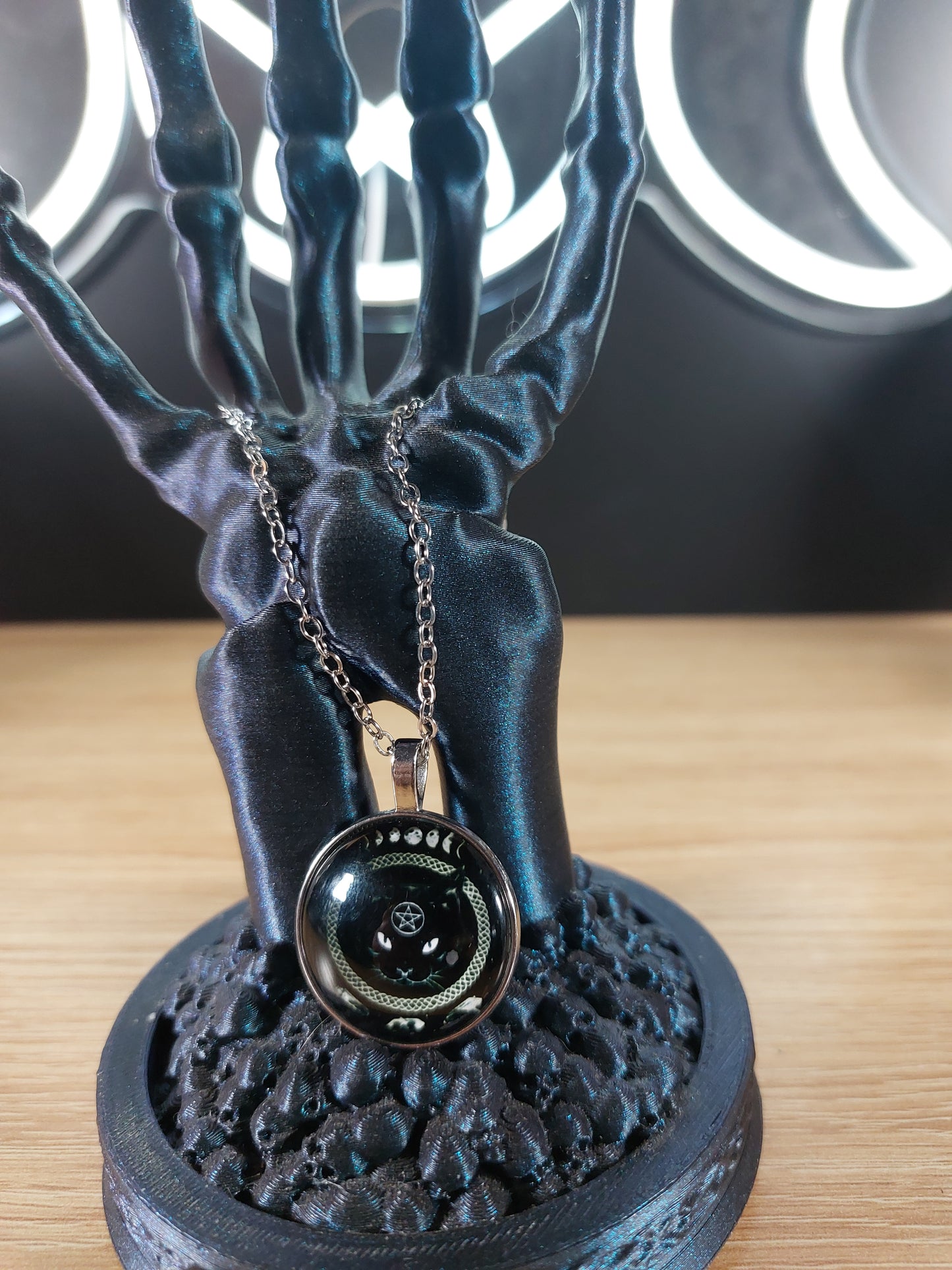 Black Cat Silver/Green Pendant